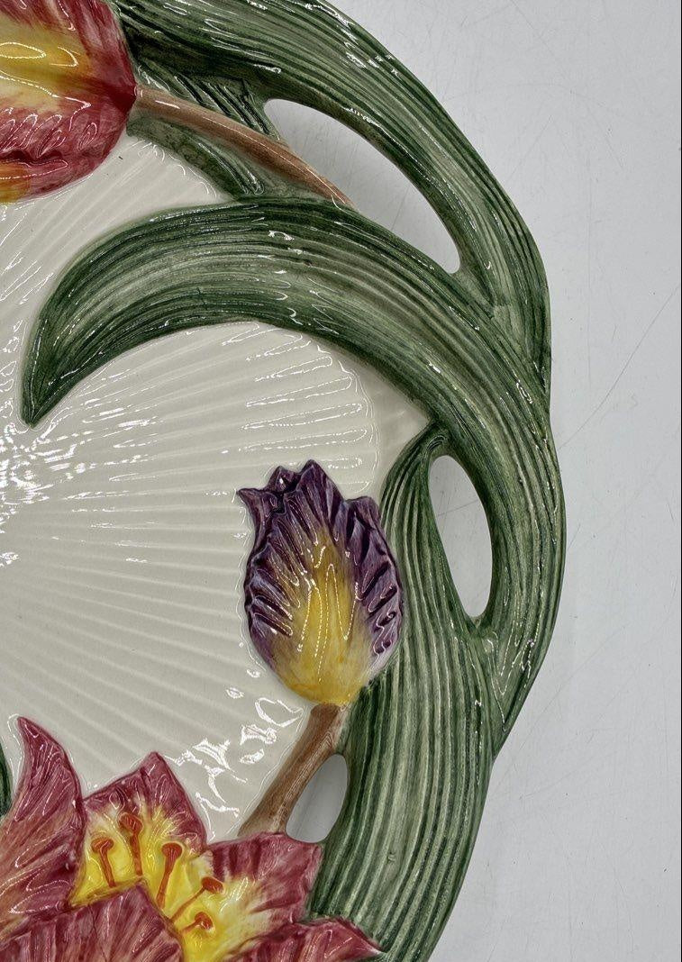 Fitz and Floyd Tulip Floral Ceramic Oval Serving Platter 17 in. Vintage 1994