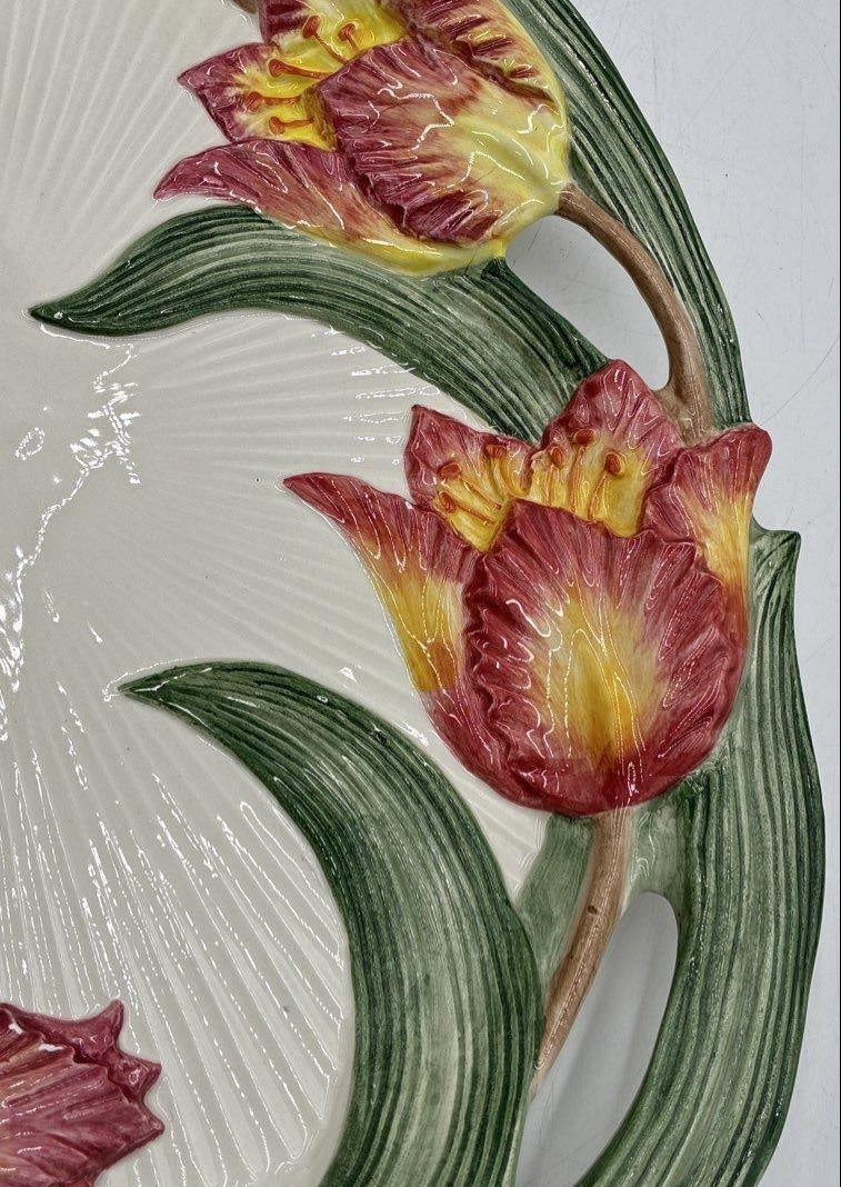Fitz and Floyd Tulip Floral Ceramic Oval Serving Platter 17 in. Vintage 1994