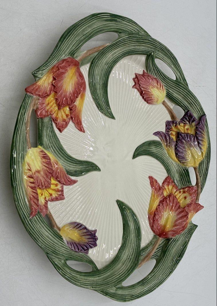 Fitz and Floyd Tulip Floral Ceramic Oval Serving Platter 17 in. Vintage 1994