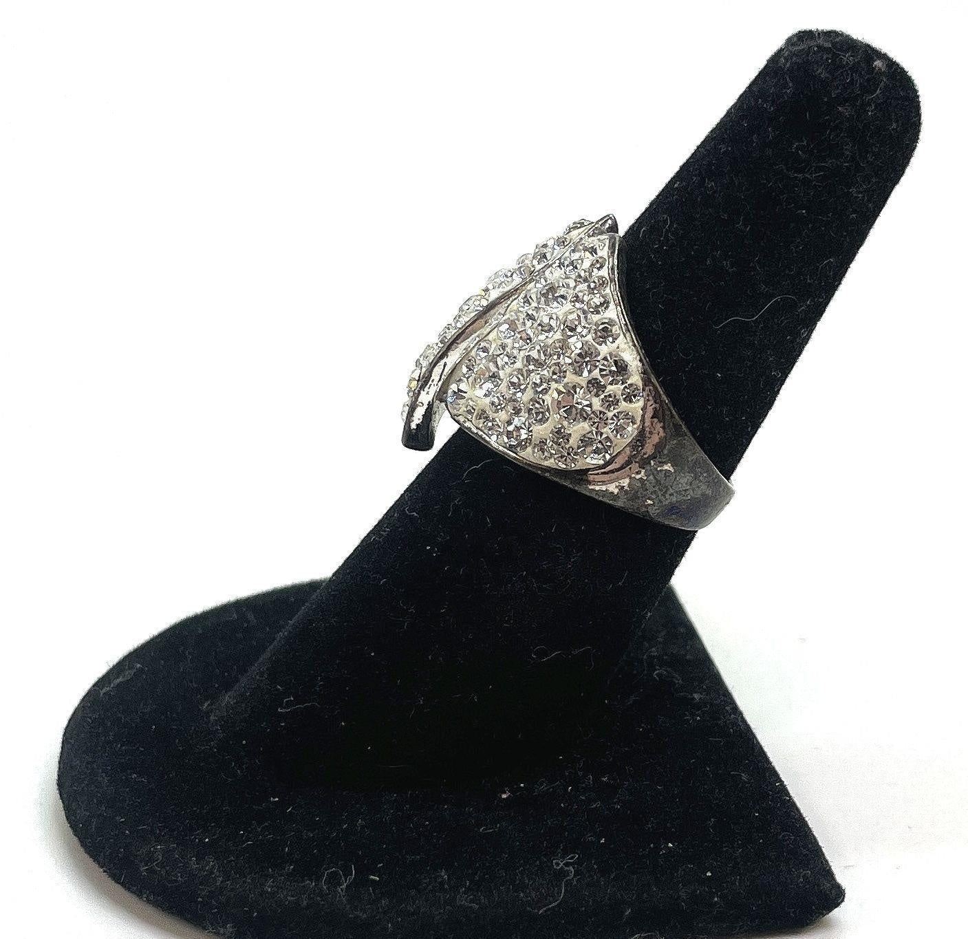 Vintage Brass Silver Tone Icy Wrap Ring 7.3g