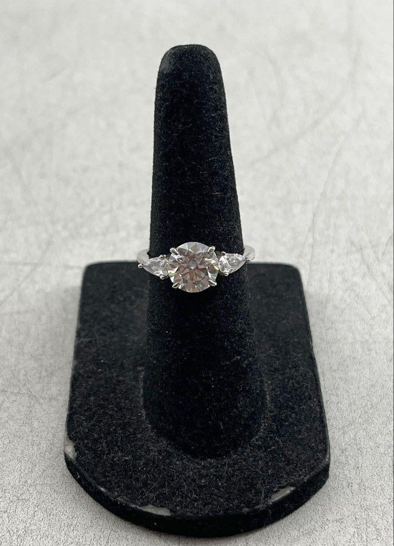 925 Sterling Silver Cocktail Moissanite CZ Accent 7.4mm Ring Size 5 1.8g