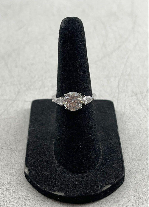 925 Sterling Silver Cocktail Moissanite CZ Accent 7.4mm Ring Size 5 1.8g