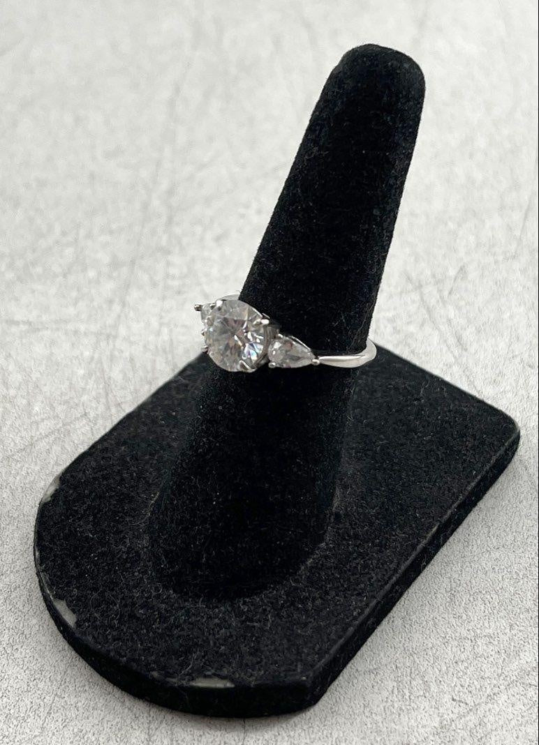 925 Sterling Silver Cocktail Moissanite CZ Accent 7.4mm Ring Size 5 1.8g