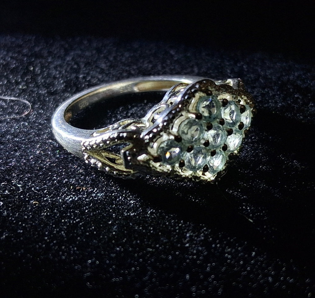 Sterling Silver Ring with Round Cut Blue Topaz, Size 7, 3.5g