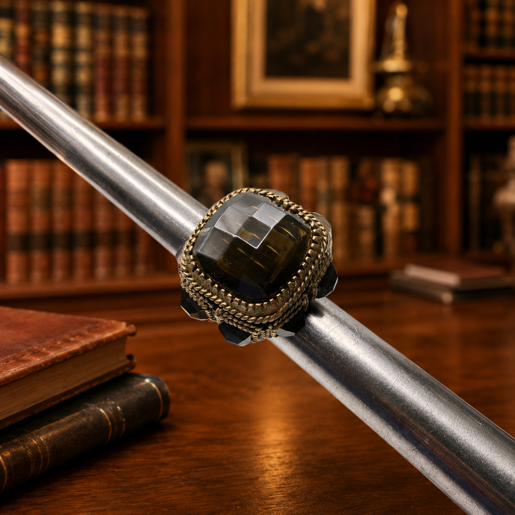 Vintage-Style Antiqued Statement Fashion Ring with Glass Stones Size 6