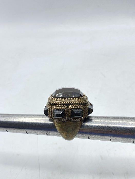 Vintage-Style Antiqued Statement Fashion Ring with Glass Stones Size 6