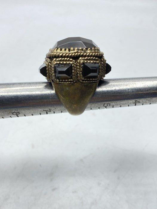 Vintage-Style Antiqued Statement Fashion Ring with Glass Stones Size 6