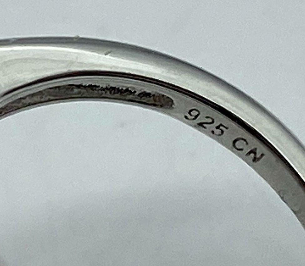 Signed 925 Silver CZ Pearl Halo Cocktail Ring Sz 4