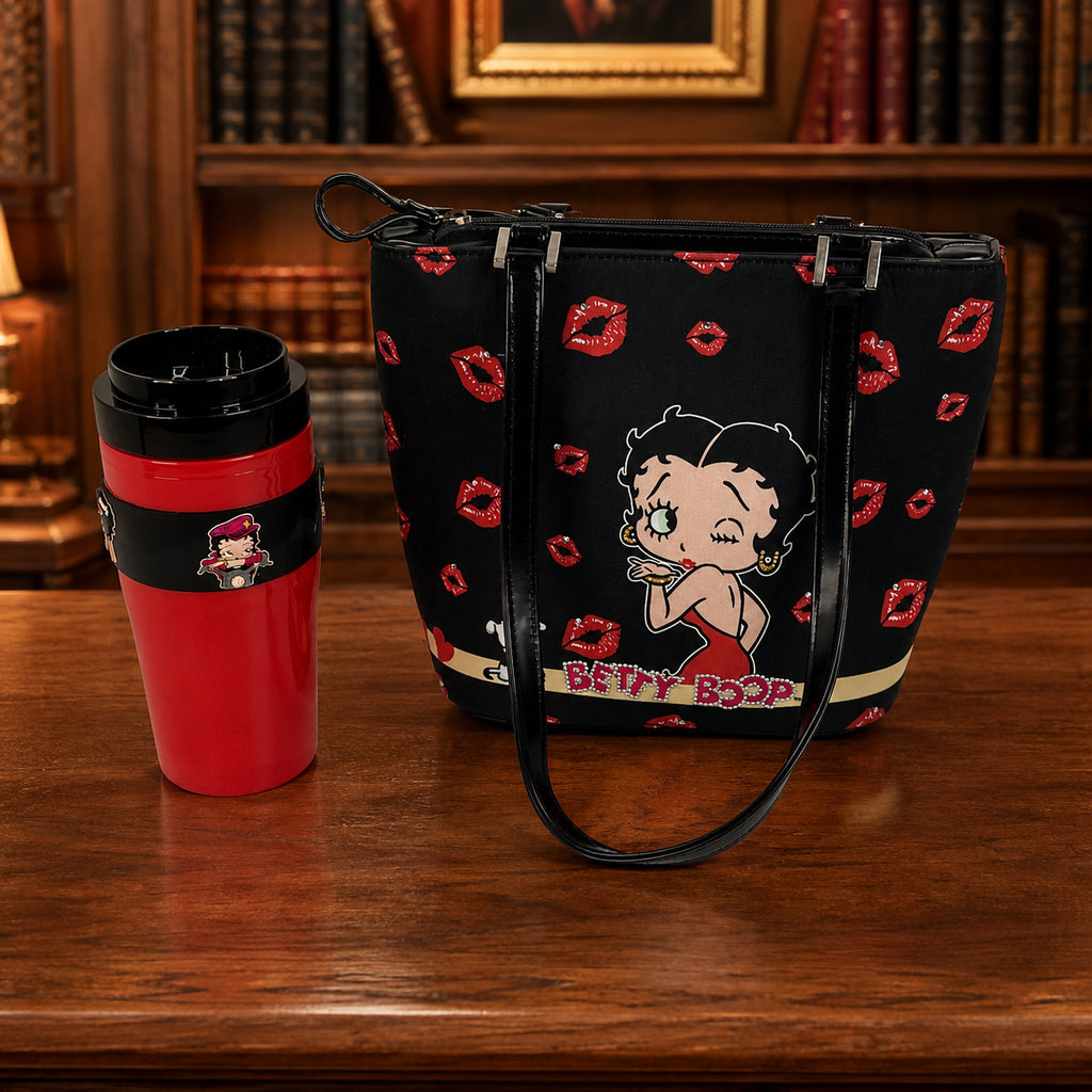 (fixed) Red Black Vintage Thermos Betty Boop Shoulder Bag Bundle Lot
