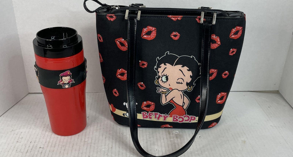 (fixed) Red Black Vintage Thermos Betty Boop Shoulder Bag Bundle Lot