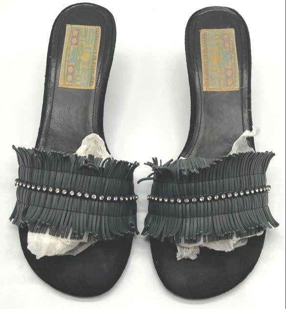 Arteffects Black Fringe Heeled Sandals Size 8