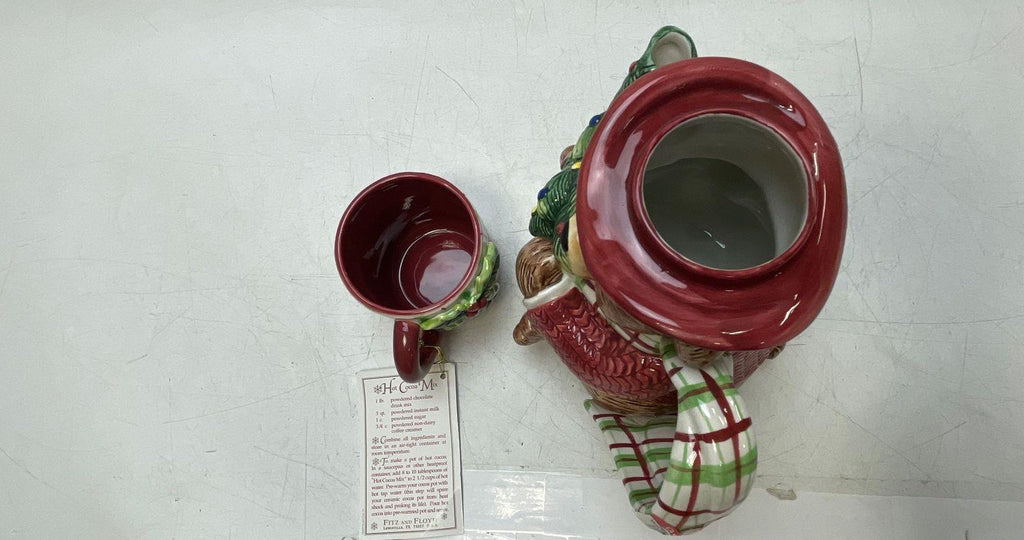 Fitz and Floyd Essentials Christmas Bear Teapot With Mug Lid Snack Therapy