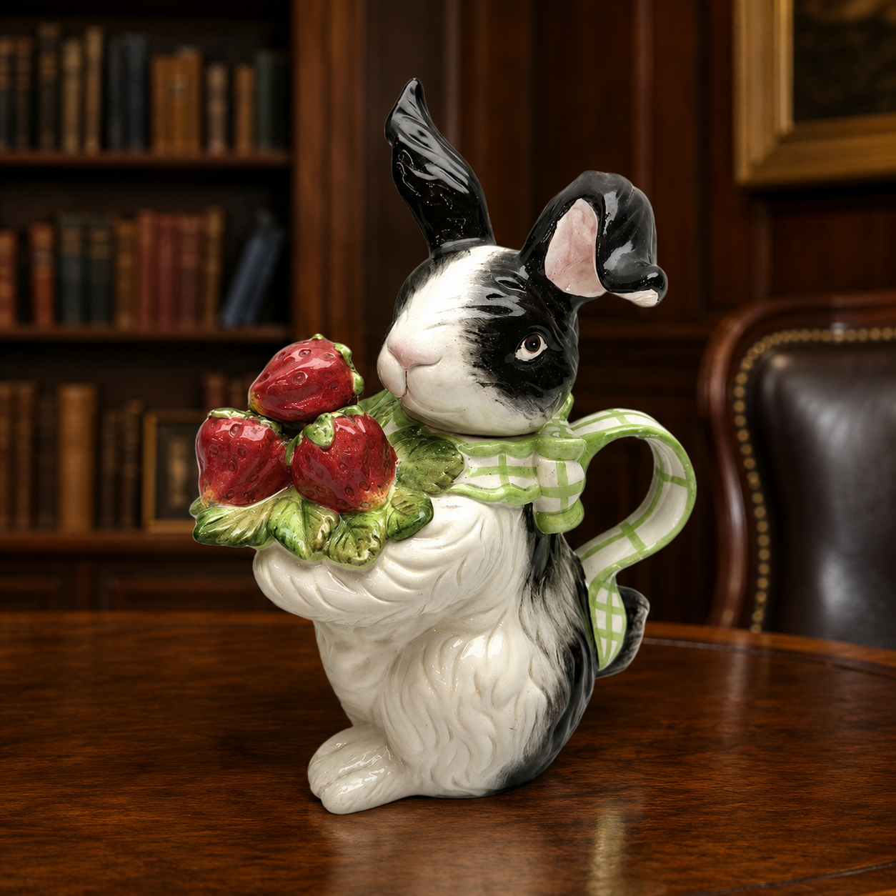 Vintage Kaldun & Bogle Painted Rabbit With Strawberries Decorative Ceramic Teapot