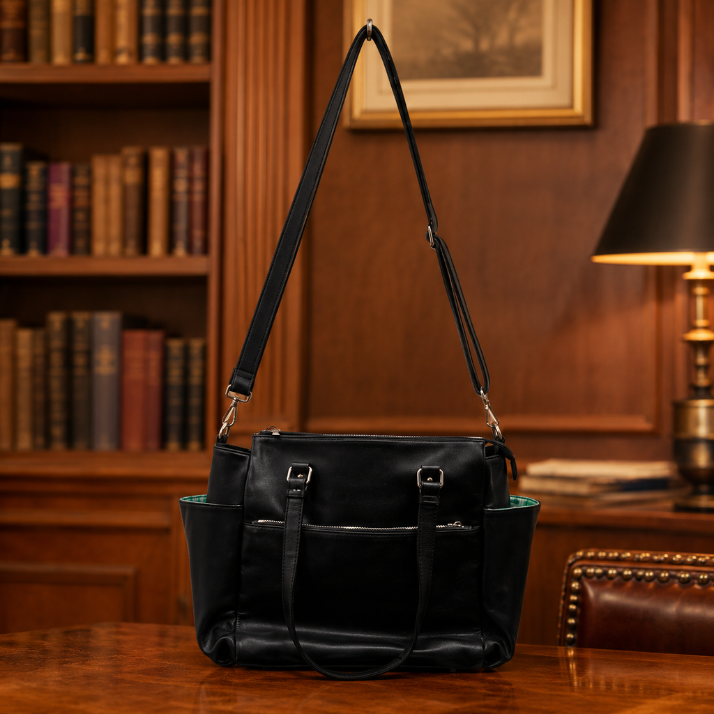 White Elm Black Vegan Leather Aquila Tote Bag Crossbody Work Diaper Bag