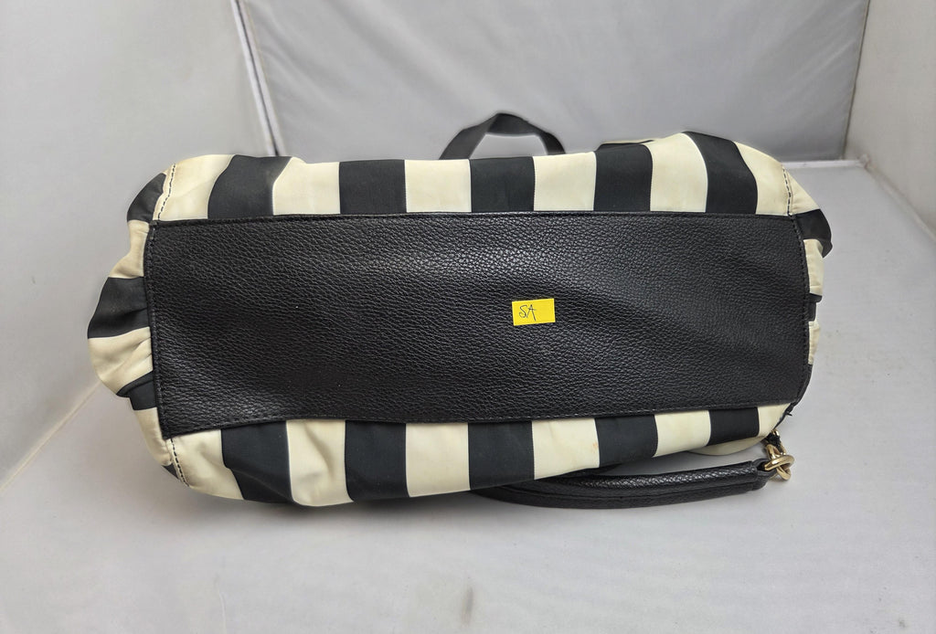 Black and White Striped Tote Bag with Gold Accents