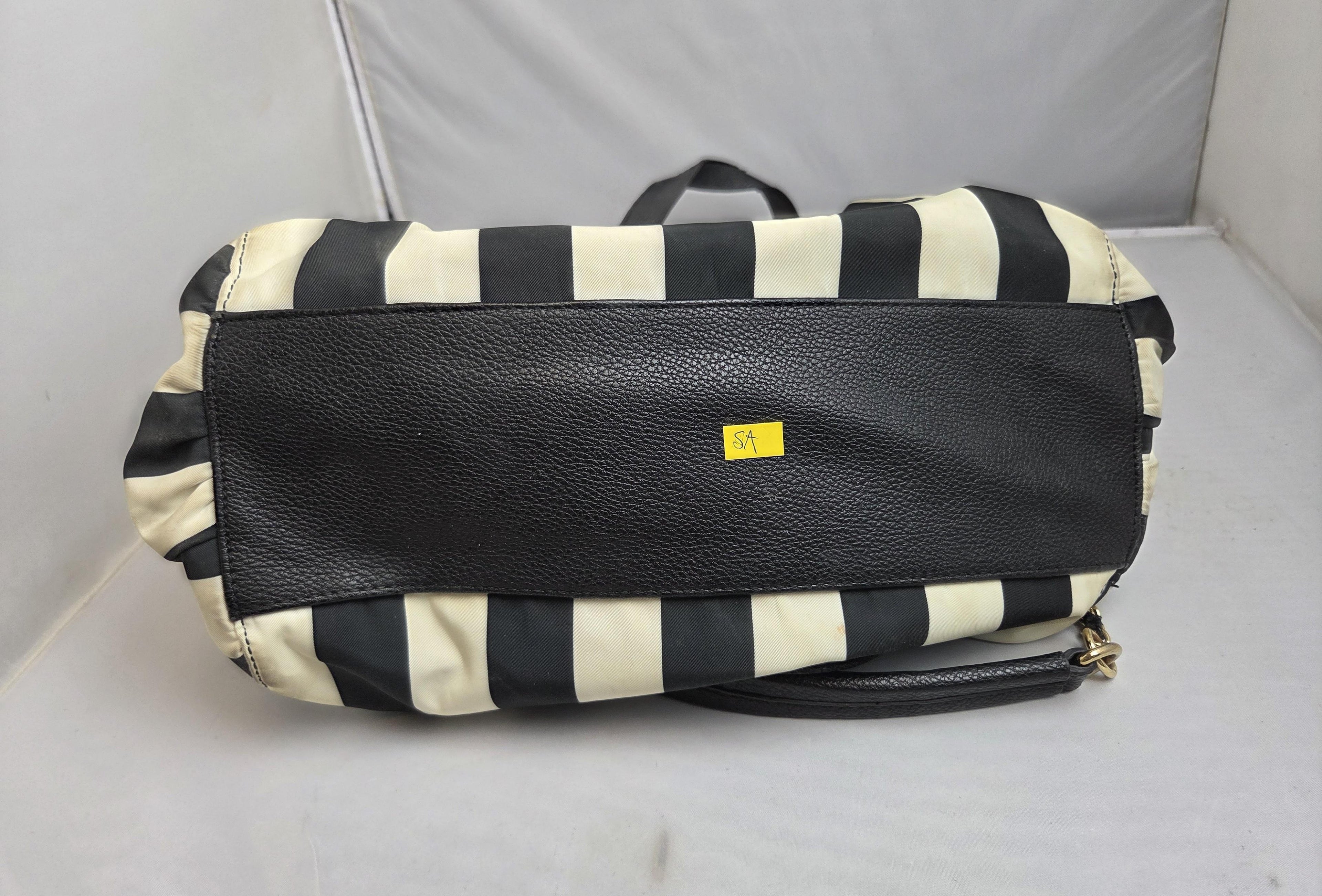 Black and White Striped Tote Bag with Gold Accents