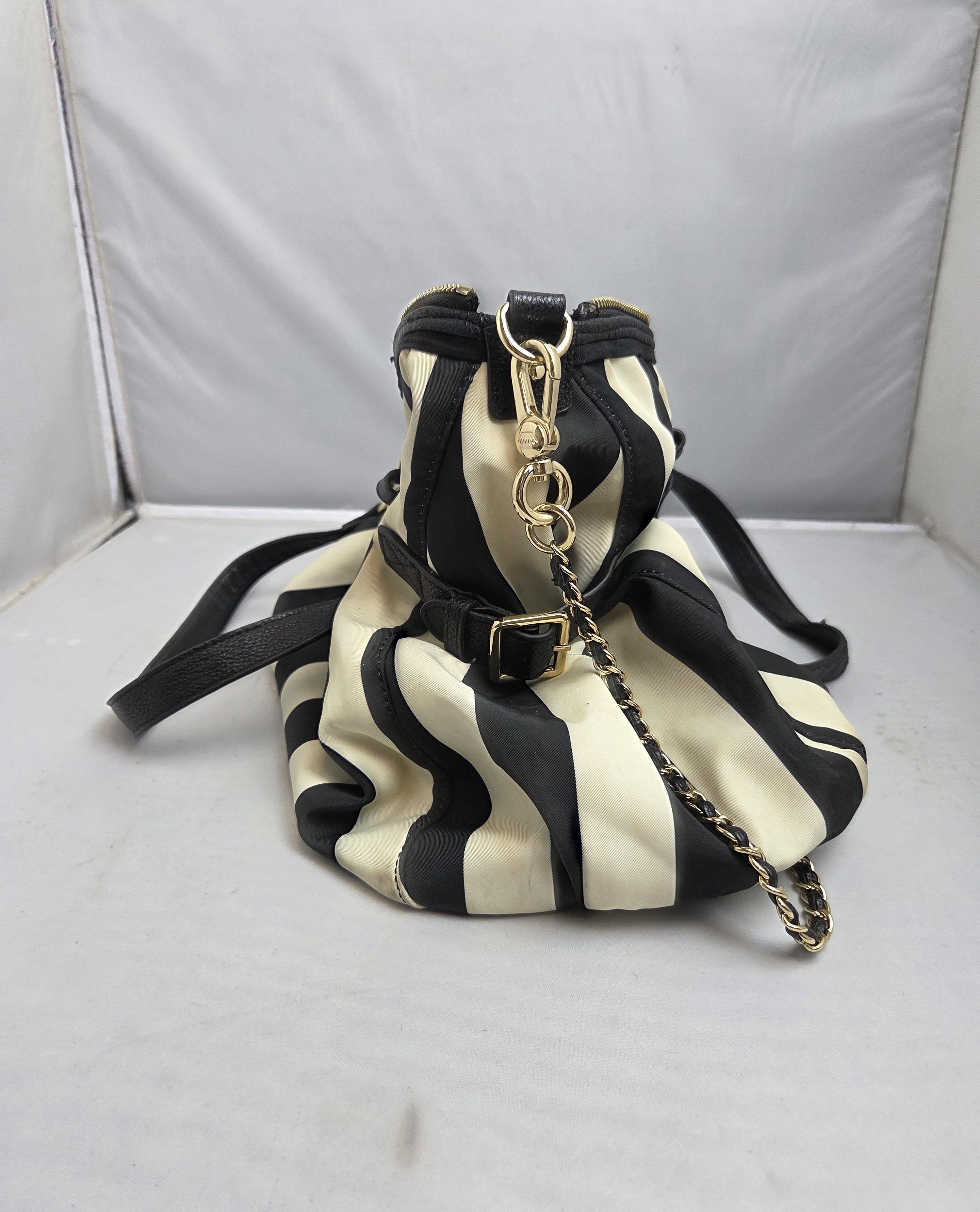 Black and White Striped Tote Bag with Gold Accents