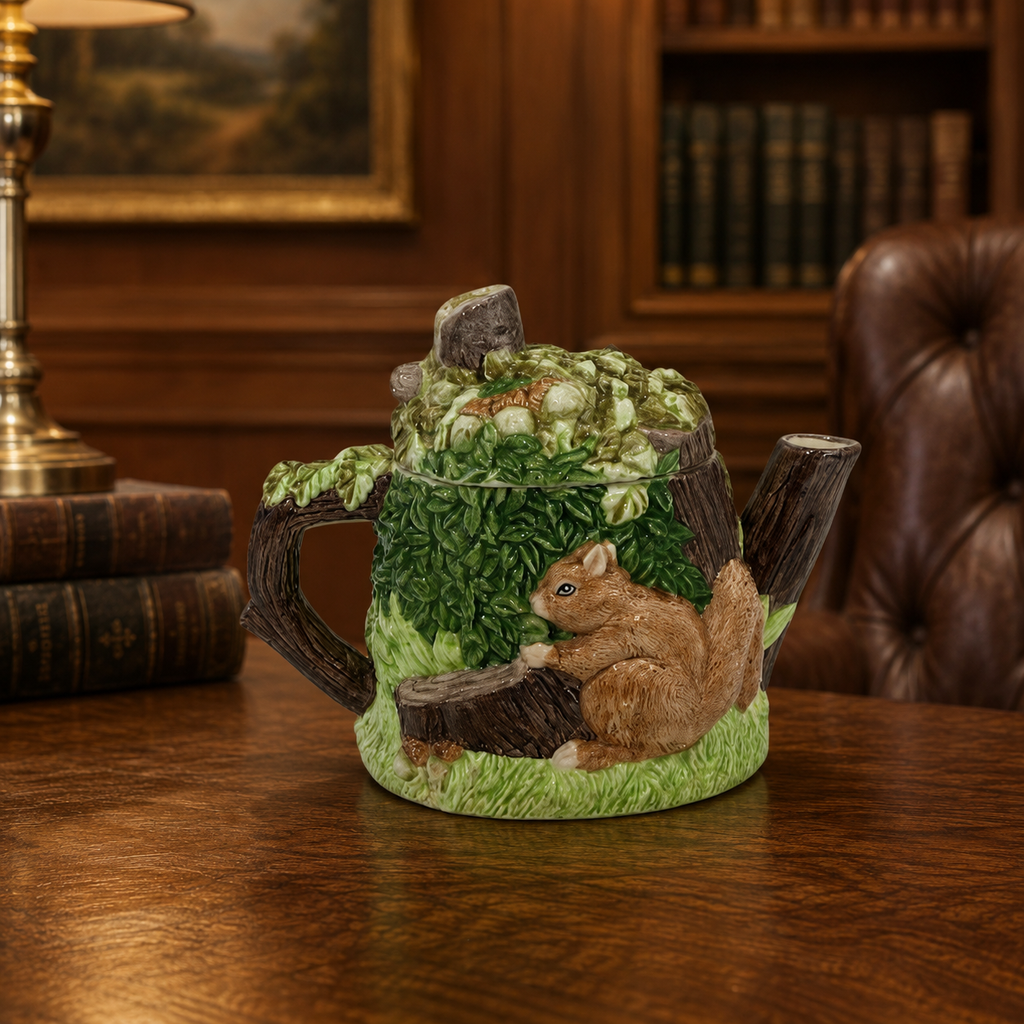 The Village Green Ceramic Teapot with Trees and Squirrels, 6 In. H