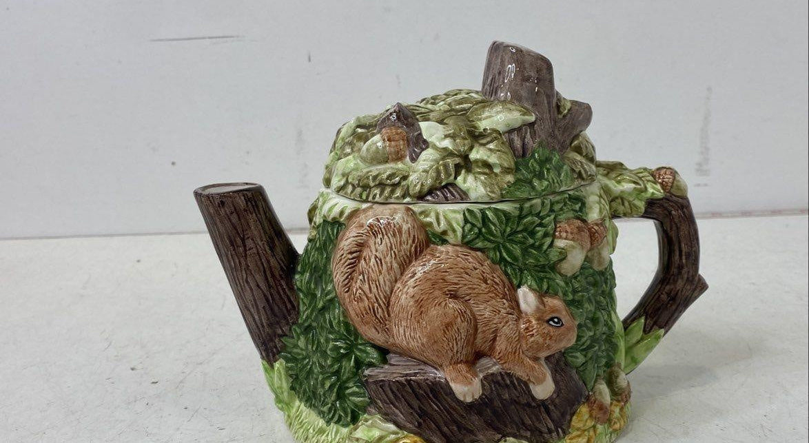 The Village Green Ceramic Teapot with Trees and Squirrels, 6 In. H