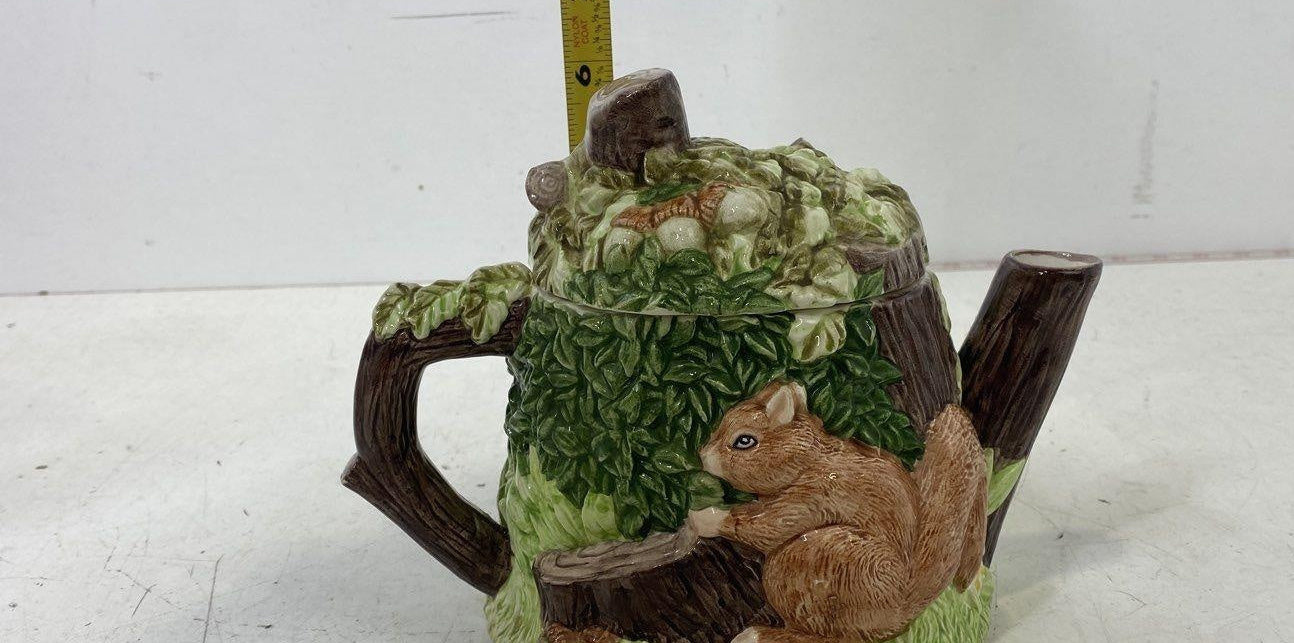 The Village Green Ceramic Teapot with Trees and Squirrels, 6 In. H