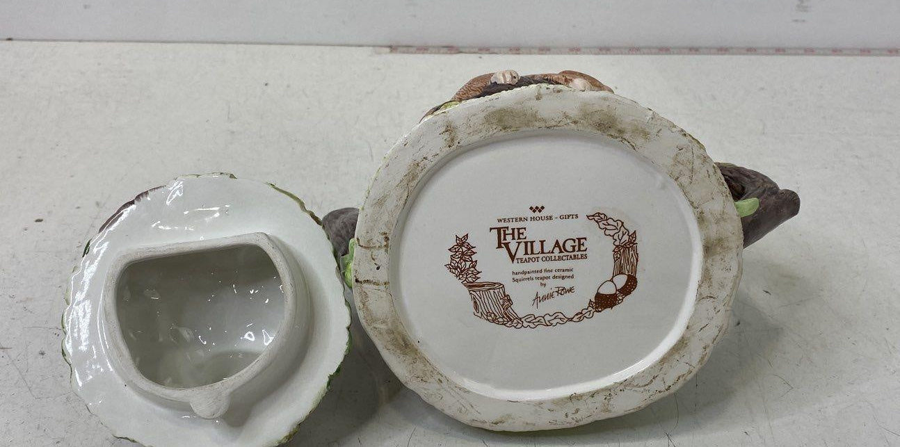 The Village Green Ceramic Teapot with Trees and Squirrels, 6 In. H