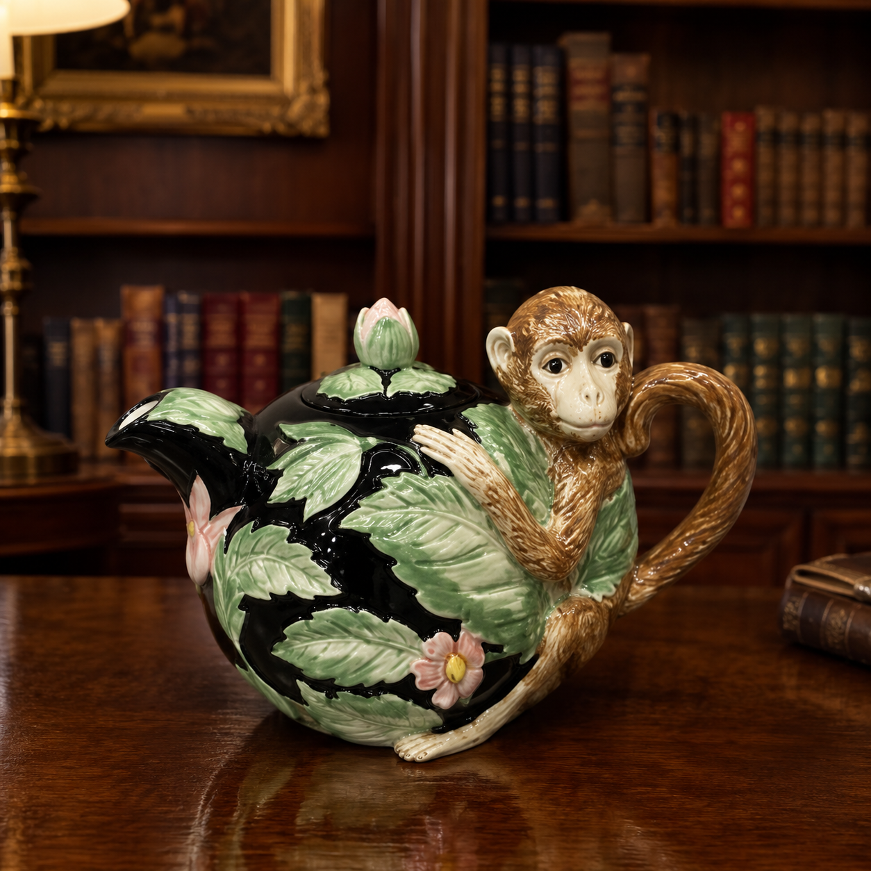 Fitz & Floyd Rain Forest Majolica Monkey Teapot 1986 Ceramic 32oz Vintage