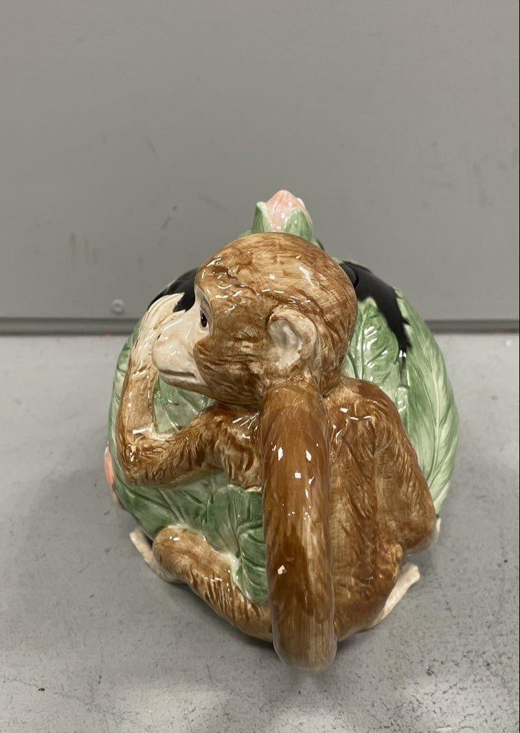 Fitz & Floyd Rain Forest Majolica Monkey Teapot 1986 Ceramic 32oz Vintage