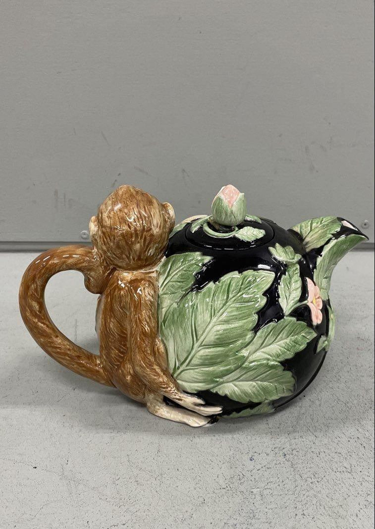 Fitz & Floyd Rain Forest Majolica Monkey Teapot 1986 Ceramic 32oz Vintage