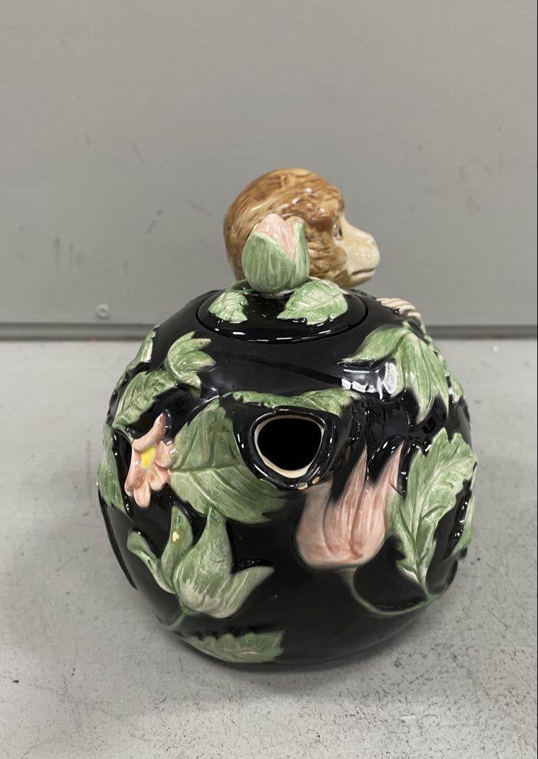Fitz & Floyd Rain Forest Majolica Monkey Teapot 1986 Ceramic 32oz Vintage