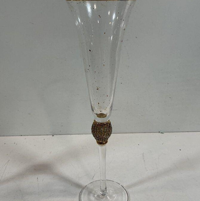 Trinkware Rhinestone and Gold-Rimmed Wedding Champagne Flute and Cake Server Set