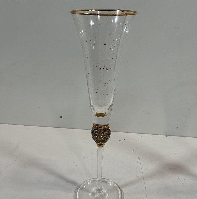 Trinkware Rhinestone and Gold-Rimmed Wedding Champagne Flute and Cake Server Set