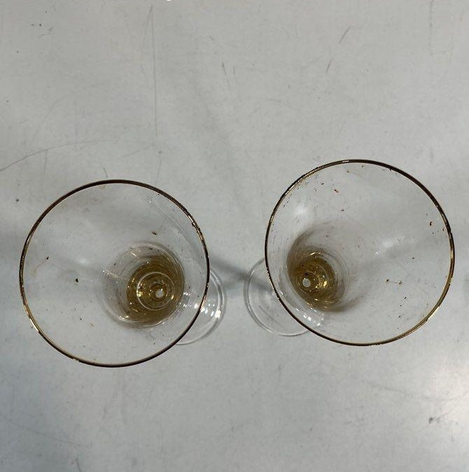 Trinkware Rhinestone and Gold-Rimmed Wedding Champagne Flute and Cake Server Set