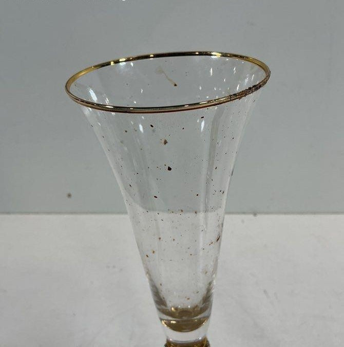 Trinkware Rhinestone and Gold-Rimmed Wedding Champagne Flute and Cake Server Set