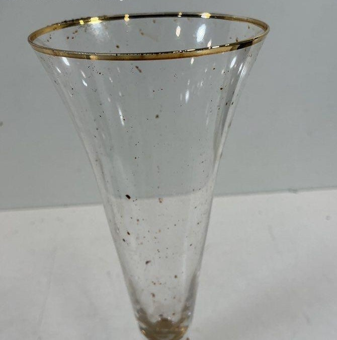 Trinkware Rhinestone and Gold-Rimmed Wedding Champagne Flute and Cake Server Set