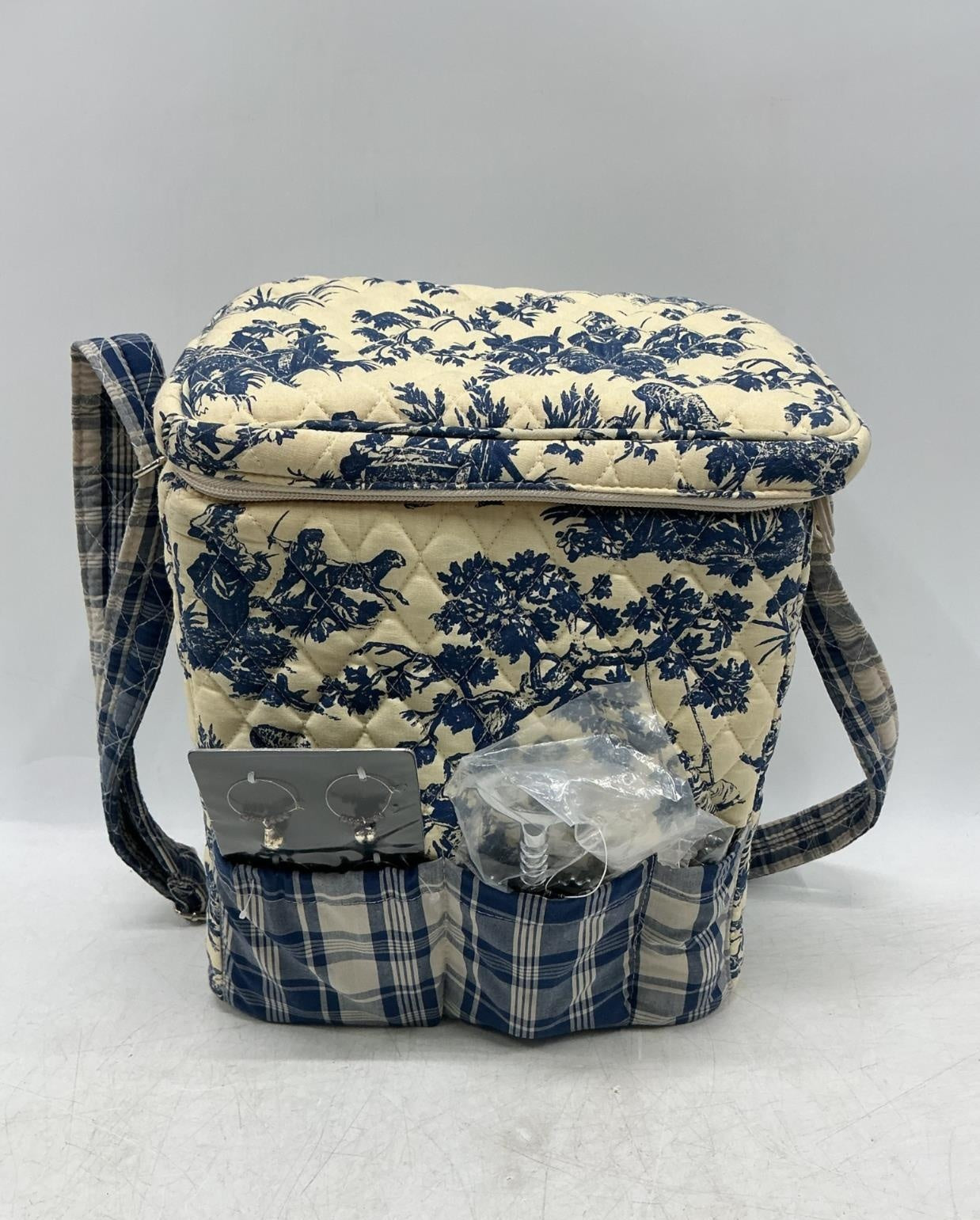 Quilted Wine Carrier with Glasses, Earrings, and Corkscrew Set