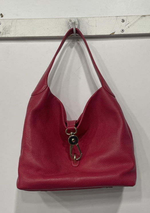 (SOLD) Vintage Dooney & Bourke Raspberry Red Pebbled Leather Hobo Bag | Gold Hardware Shoulder Bag
