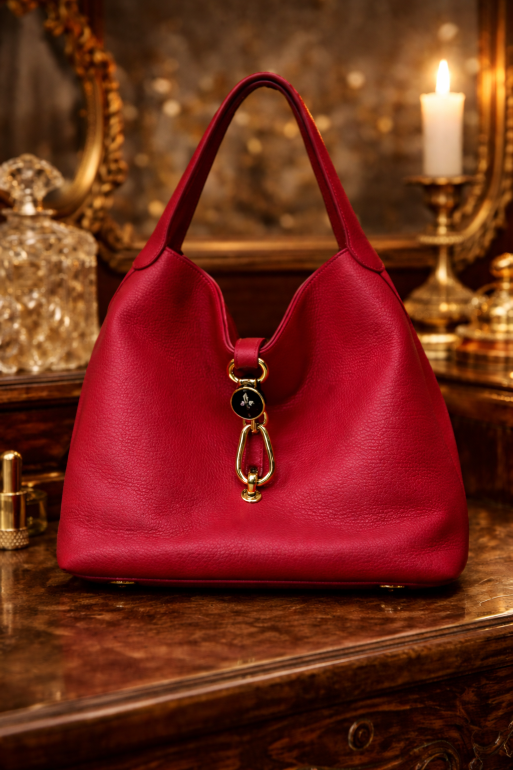 (SOLD) Vintage Dooney & Bourke Raspberry Red Pebbled Leather Hobo Bag | Gold Hardware Shoulder Bag