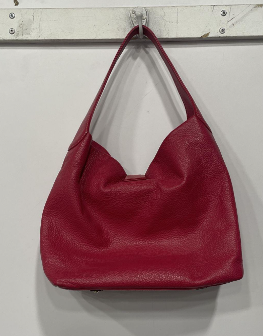 (SOLD) Vintage Dooney & Bourke Raspberry Red Pebbled Leather Hobo Bag | Gold Hardware Shoulder Bag