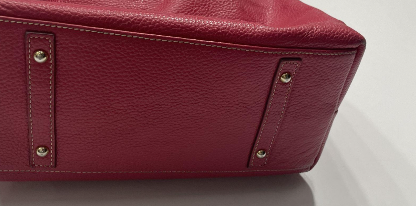 (SOLD) Vintage Dooney & Bourke Raspberry Red Pebbled Leather Hobo Bag | Gold Hardware Shoulder Bag