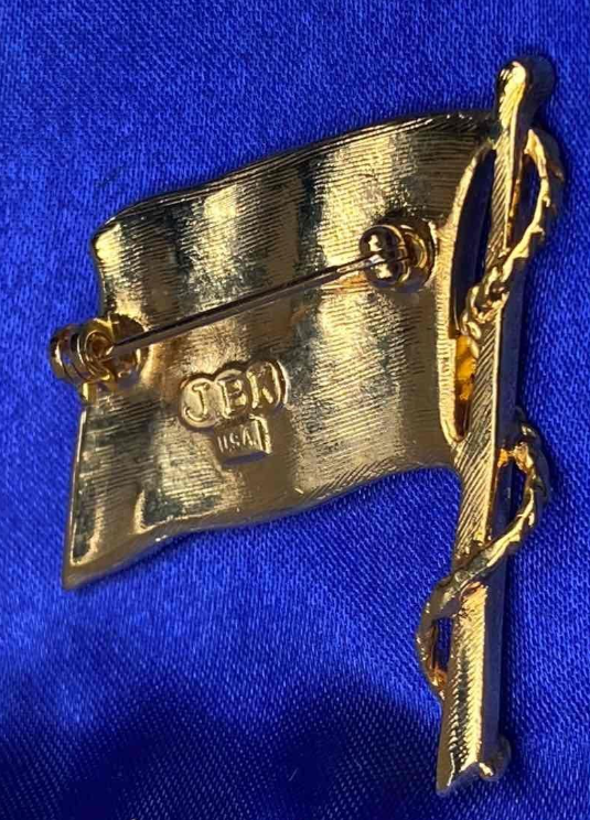 Vintage JBK Camrose and Kross American Flag Brooch, Patriotic Crystal Enamel Pin