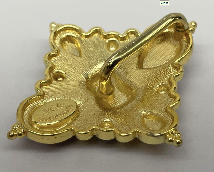 Vintage Jay Strongwater Gold-Tone Jeweled Maltese Cross Pendant / Scarf Slide | Signed Statement Jewelry
