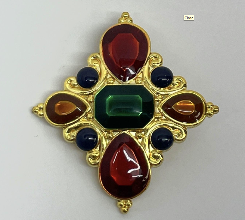 Vintage Jay Strongwater Gold-Tone Jeweled Maltese Cross Pendant / Scarf Slide | Signed Statement Jewelry