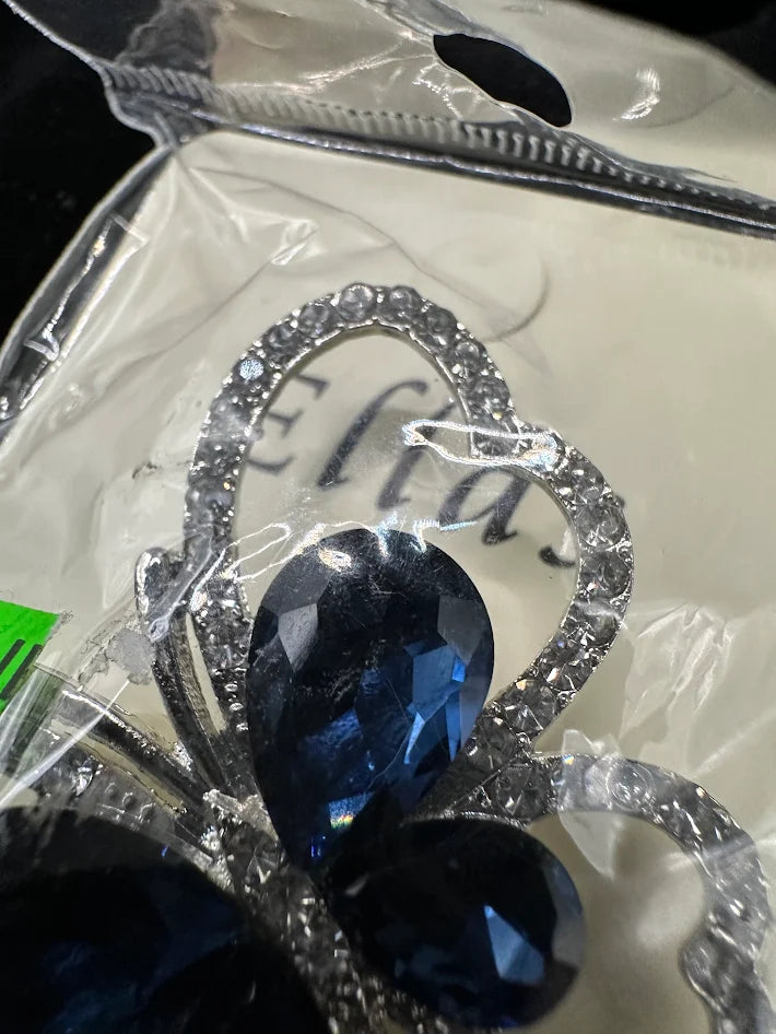 Silver Tone Blue Crystal Butterfly Brooch