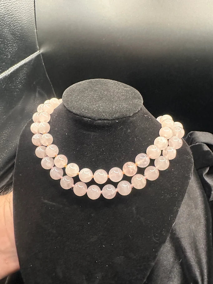 pink stone bead double strand necklace
