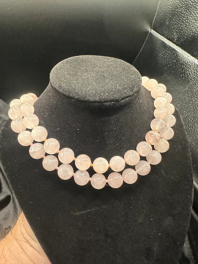 pink stone bead double strand necklace