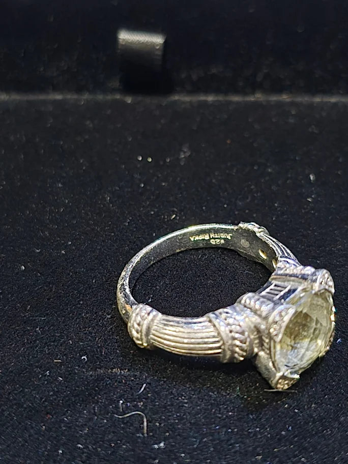 Judith Ripka Sterling Silver Prasiolite Designer Statement Ring
