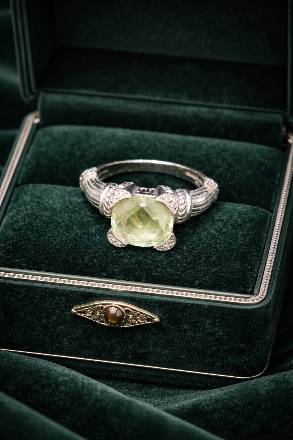 Judith Ripka Sterling Silver Prasiolite Designer Statement Ring