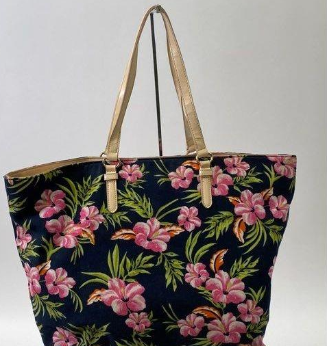 Juicy Couture Floral Tote Bag Multicolor Print With Gold Tone Shoulder Straps