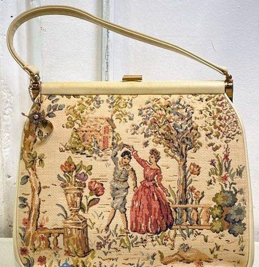Julisu Resnick Vintage Tapestry Purse Scenic Needlepoint Handbag With Matching Coin Purse