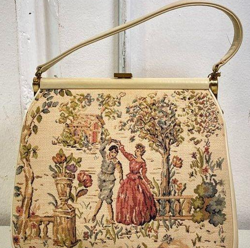 Julisu Resnick Vintage Tapestry Purse Scenic Needlepoint Handbag With Matching Coin Purse